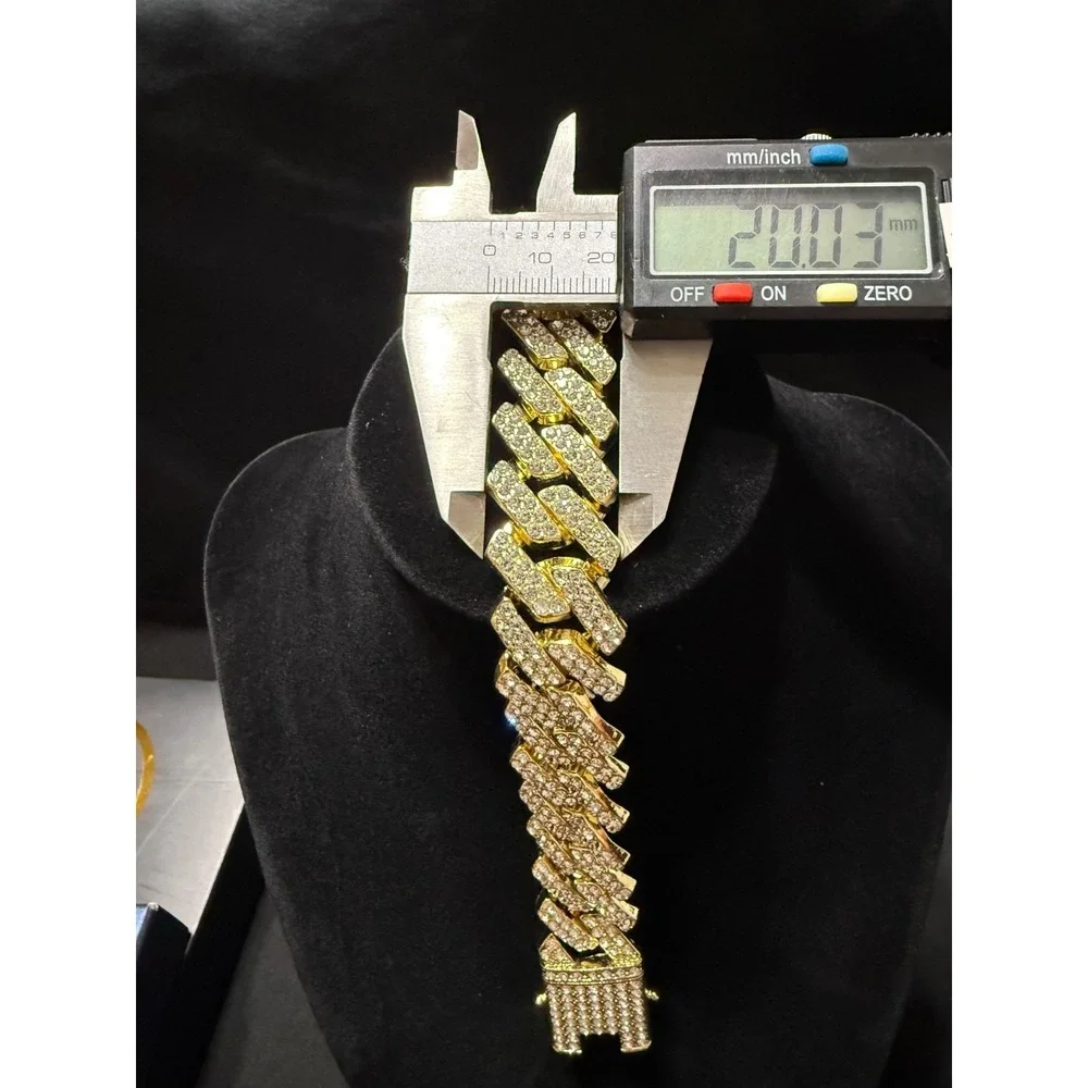 iced out gold cuban vvscz stones bracelet 7 inch 20 mm triple clasp lock